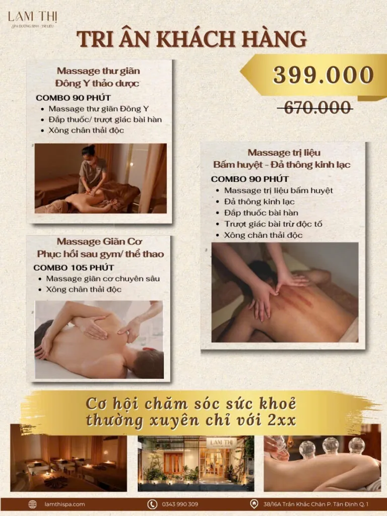 Ưu đãi tri ân khách hàng: combo massage 90 phút 399.000đ tại Lam Thị Spa