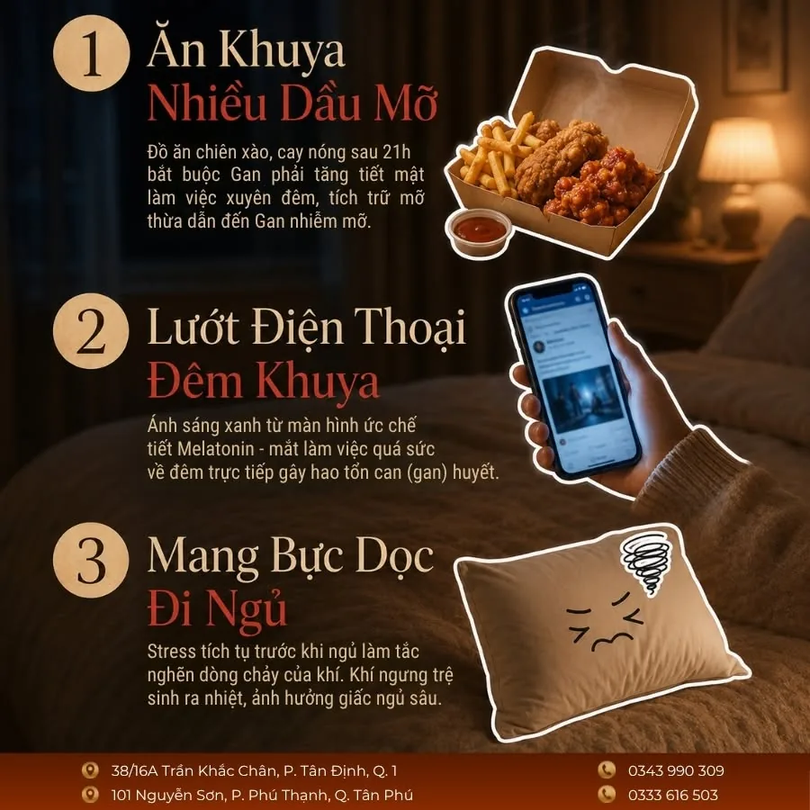 3 thói quen gây hại cho gan: ăn khuya, lướt điện thoại đêm, mang bực dọc đi ngủ